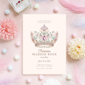 Pink Gold Princess Crown Fairytale Birthday Party Invitation by BohemianWoods at Zazzle