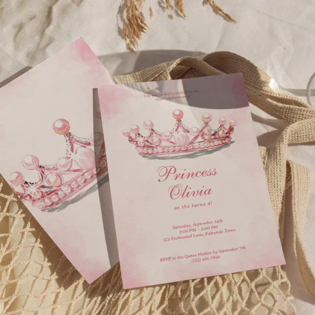 Pink Gold Princess Crown Fairytale Birthday Party Invitation | Zazzle