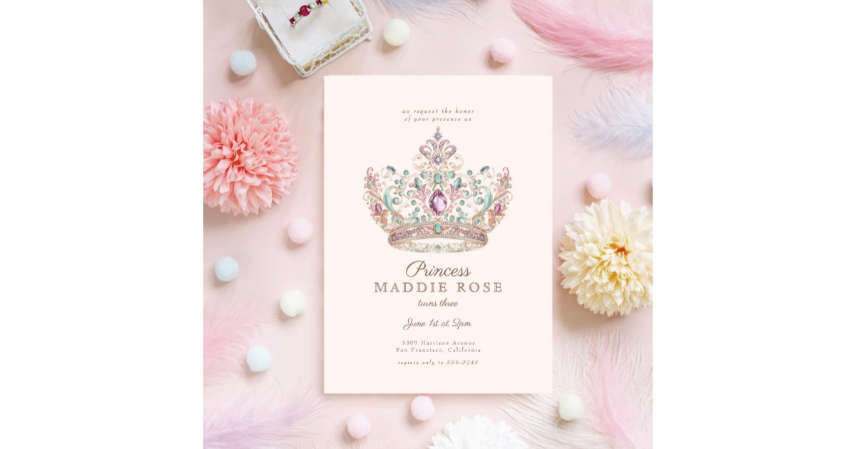 Pink Gold Princess Crown Fairytale Birthday Party Invitation | Zazzle