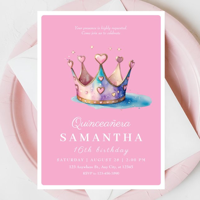 Pink Gold Princess Crown Fairytale Birthday Party Invitation (Creator Uploaded)