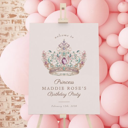 Pink Gold Princess Crown Fairytale Birthday Sign