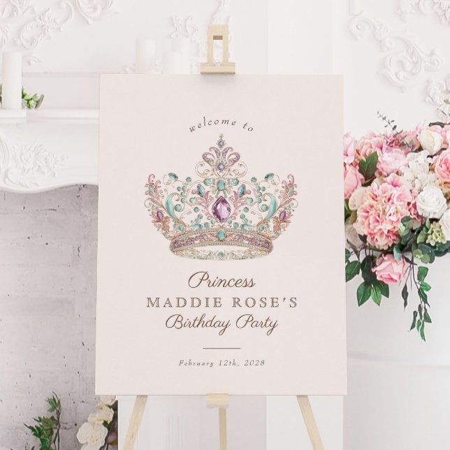 Pink Gold Princess Crown Fairytale Birthday Sign (Creator Uploaded)