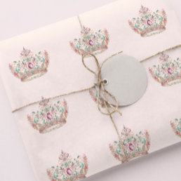 Pink Gold Princess Crown Fairytale Birthday Wrapping Paper