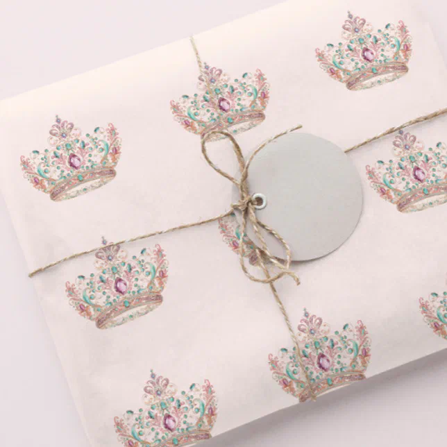 Pink Gold Princess Crown Fairytale Birthday Wrapping Paper | Zazzle