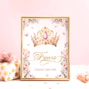 Pink Gold Princess Crown Favors Baby Shower Poster