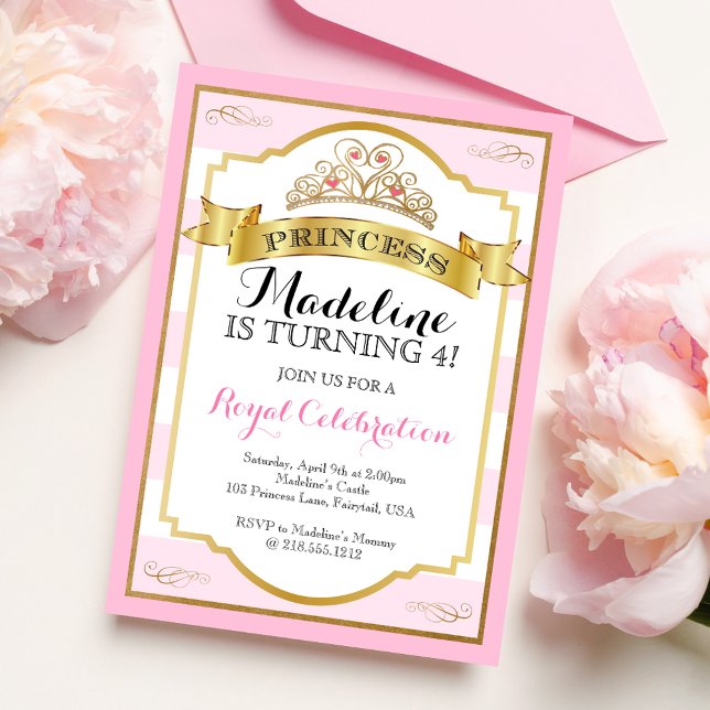 Pink Gold Princess Crown Princess Birthday Invitation (Creator Uploaded)