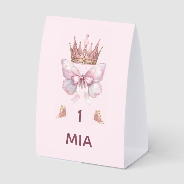 Pink Gold Princess Crown Table Numbers Card Paper Table Tent (Front)