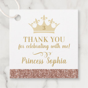 Pink Gold Princess Crown Thank You Birthday Party  Favor Tags