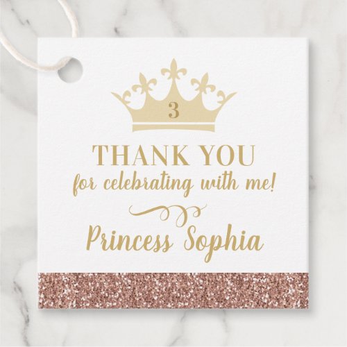 Pink Gold Princess Crown Thank You Birthday Party  Favor Tags