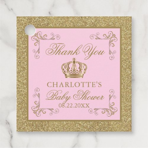 Pink Gold Princess Crown Tiara Baby Shower Favor Tags