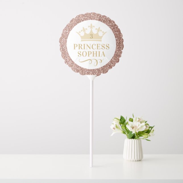 Pink Gold Princess Crown Tiara Custom Birthday Balloon (In SItu)