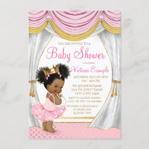 Pink Gold Princess Curtains Baby Shower Invitation