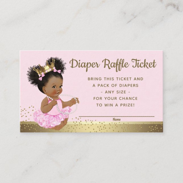Pink Gold Princess Diaper Raffle Tickets Enclosure Card (Front)