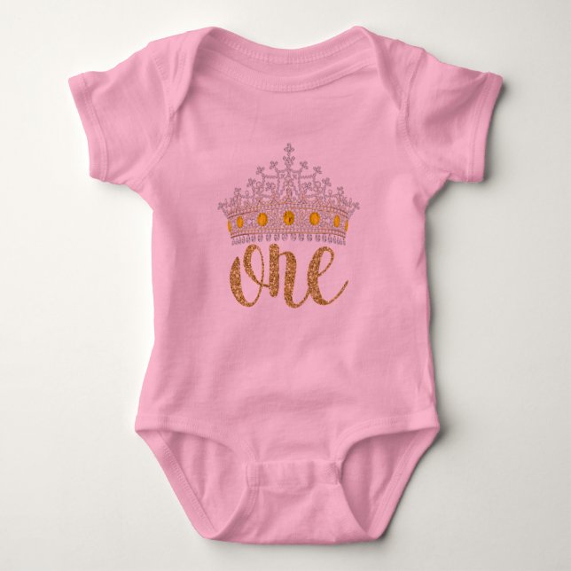Pink Gold Princess First Birthday Shirts (Front)
