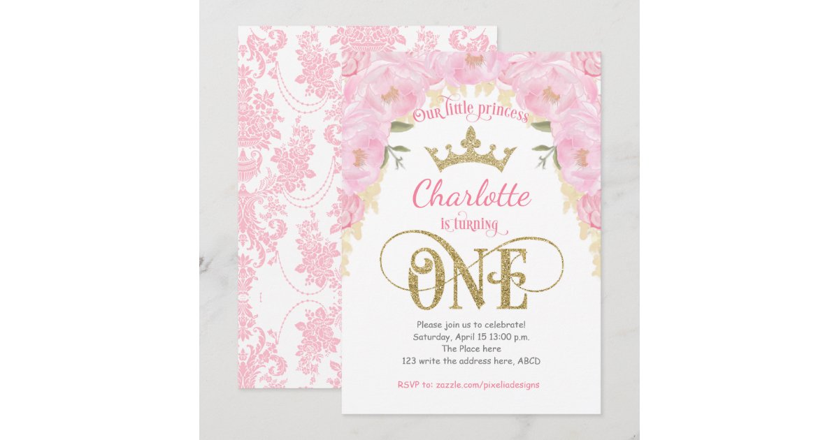 Pink Gold Princess Floral 1st Birthday Invitation | Zazzle