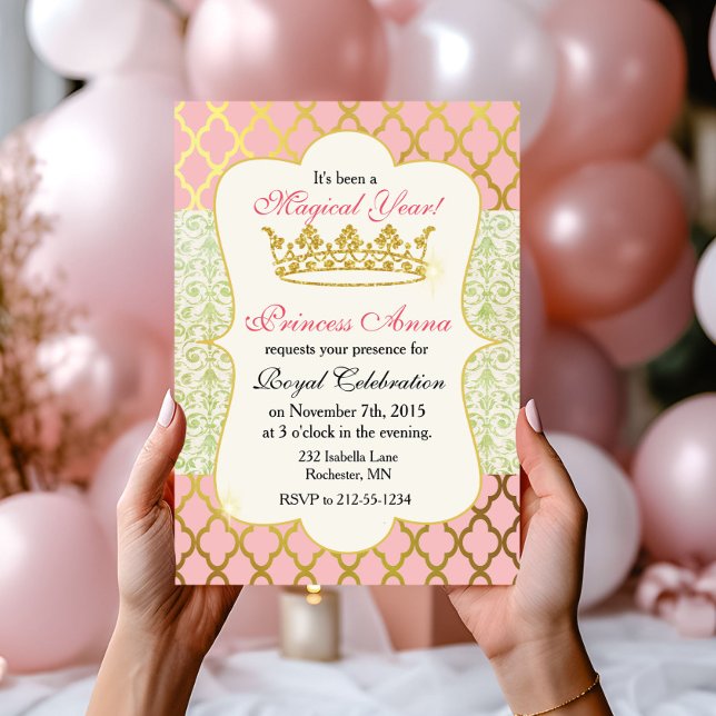 Pink & Gold Princess Girl Birthday Invitation (Creator Uploaded)
