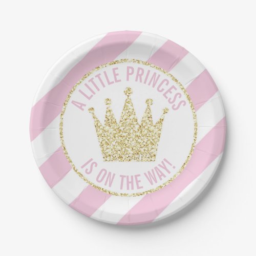 Pink Gold Princess on the Way Baby Shower Crown Paper Plates