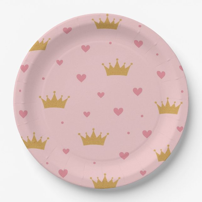 Pink & Gold Princess Pattern Paper Plate (Front)