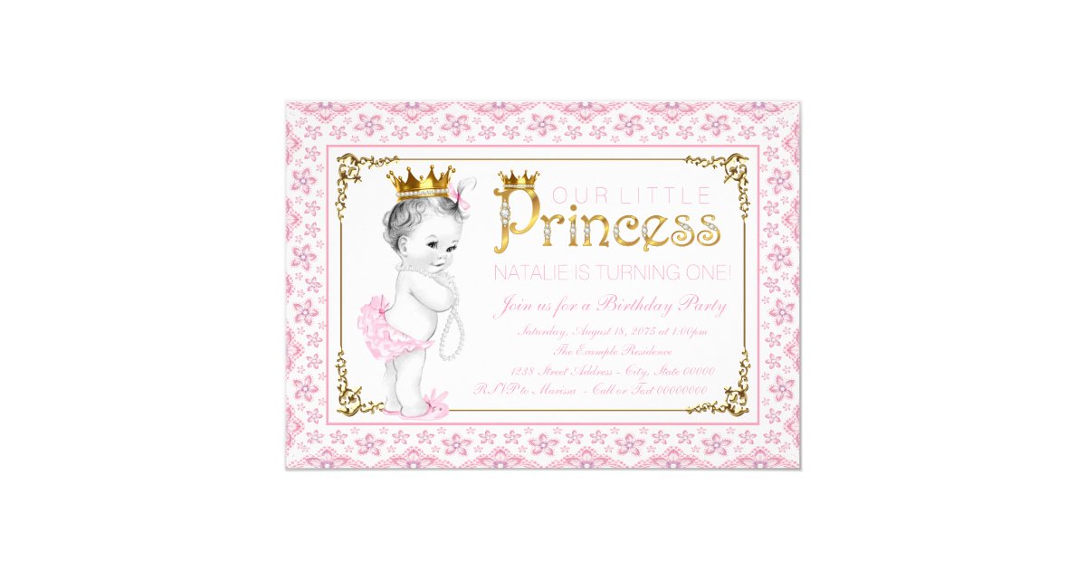Pink Gold Princess Pearl First Birthday Party Invitation Zazzle Com