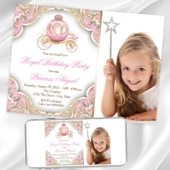 Pink Gold Princess Photo Birthday Party Invitation by InvitationCentral at Zazzle