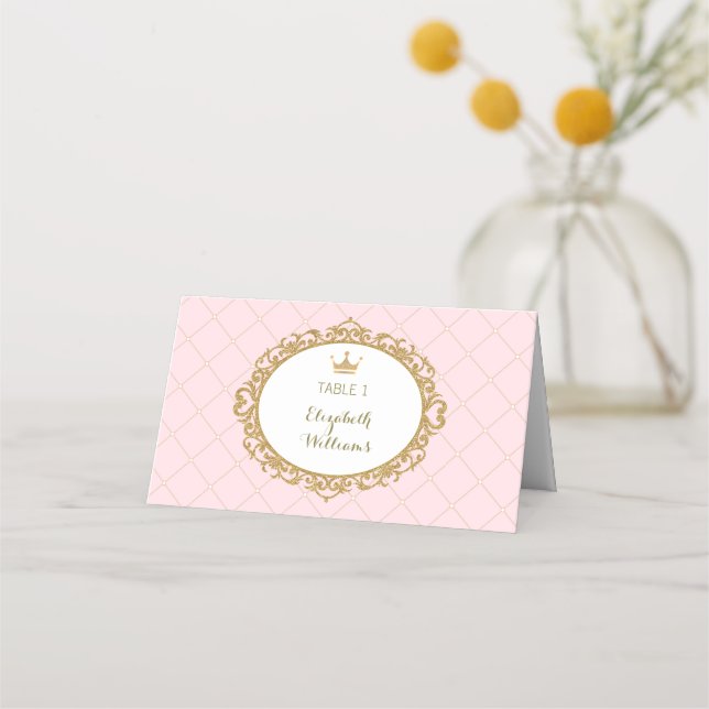 Pink Gold Princess Place Cards Table Number (Front)