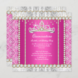 Pink Gold Princess Quinceanera Diamond Lace Invitation