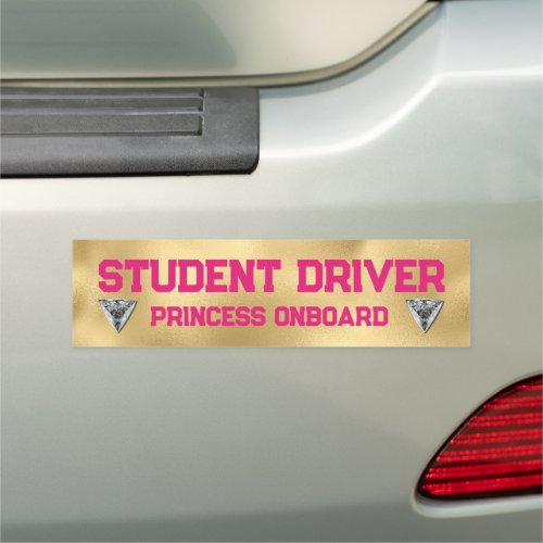 Pink Gold Princess Student Driver Car Magnet