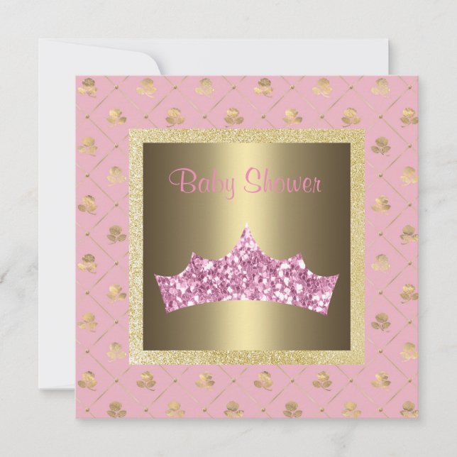 pink gold princess theme baby shower tiara invitation (Front)