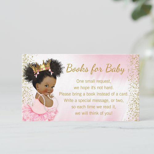 Pink Gold Princess Tutu Baby Shower Bring Book Enclosure Card