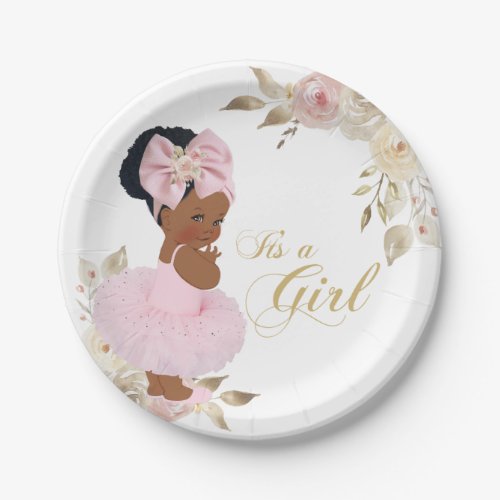 Pink Gold Princess Tutu Baby Shower Paper Plate