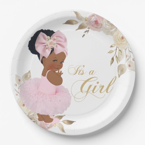 Pink Gold Princess Tutu Baby Shower Paper Plate