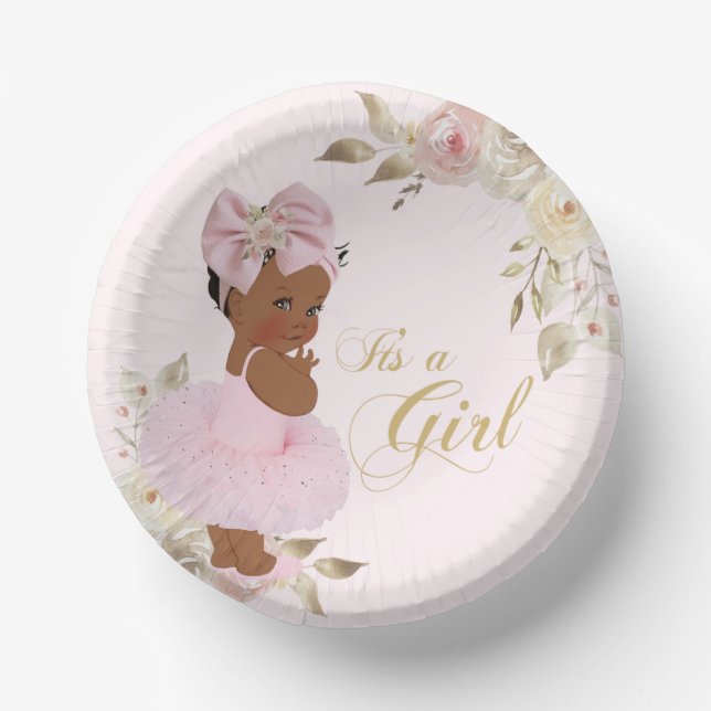 Pink Gold Princess Tutu Baby Shower Paper Plate Paper Bowls (Front)