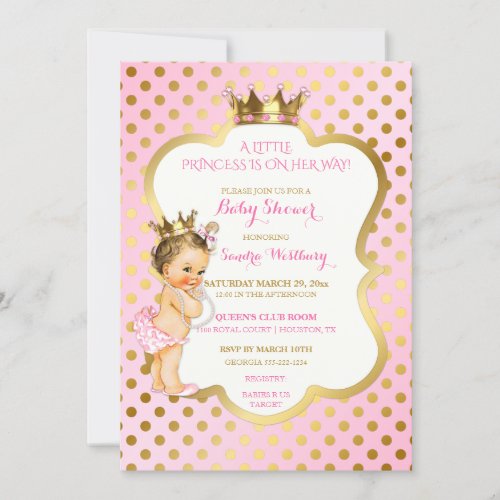 Pink  Gold Princess Vintage Baby Girl Dots Invitation