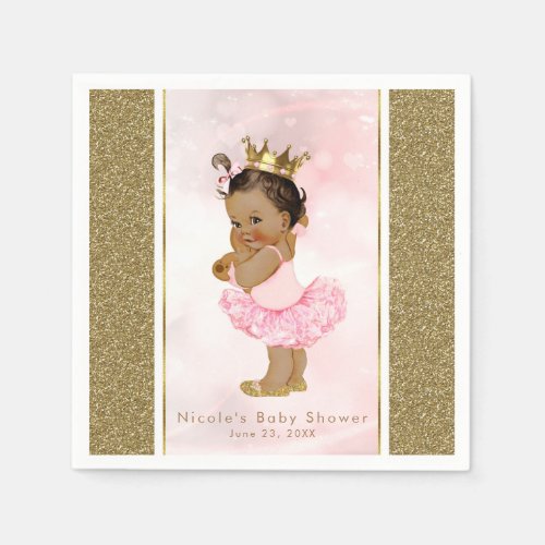 Pink Gold Princess Vintage Baby Girl Shower Party Napkins