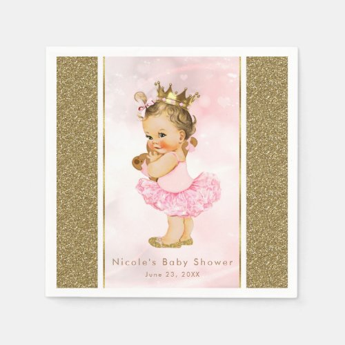 Pink Gold Princess Vintage Baby Girl Shower Party Paper Napkins