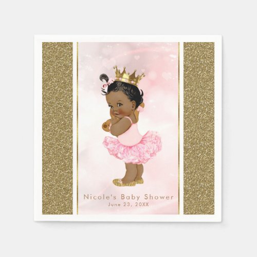 Pink Gold Princess Vintage Dark Baby Girl Shower Paper Napkins