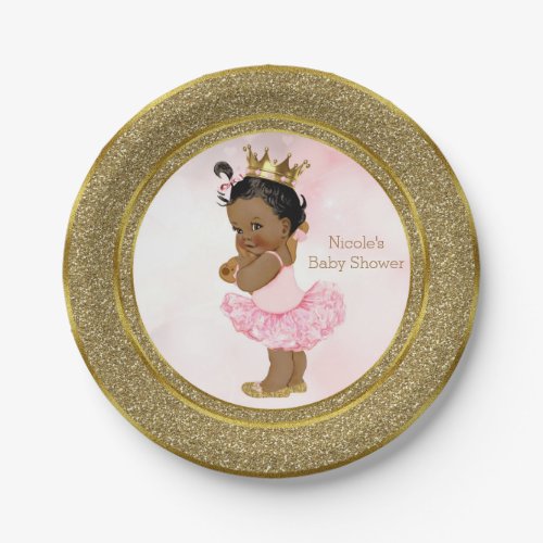 Pink Gold Princess Vintage Dark Baby Girl Shower Paper Plates