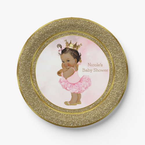 Pink Gold Princess Vintage Tan Baby Girl Shower Paper Plates