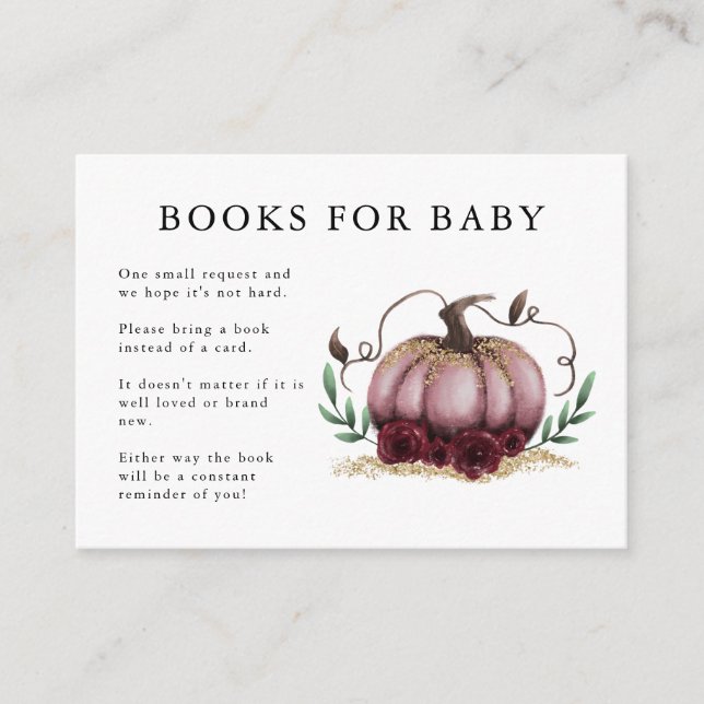 Pink Gold Pumpkin Baby Shower Book Request Enclosure Card (Front)