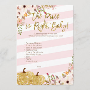 Pink Gold Pumpkin Baby Shower Guess The Price Invitation