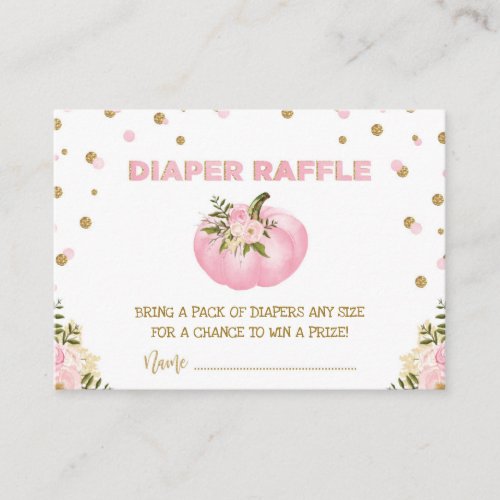 Pink Gold Pumpkin Diaper Raffle Floral Autumn Girl Enclosure Card