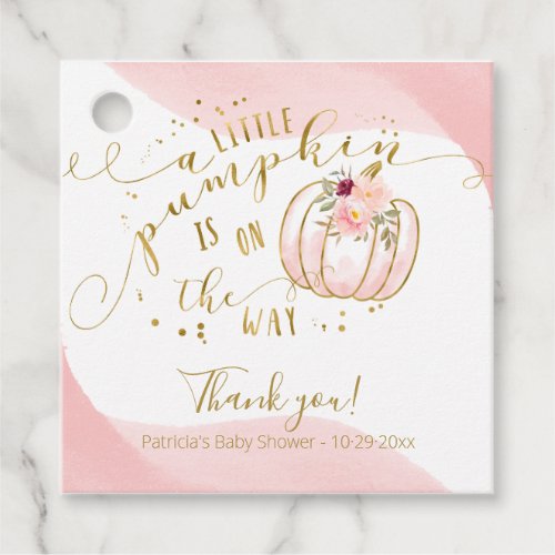 Pink Gold Pumpkin Fall Baby Shower Thank You Favor Tags