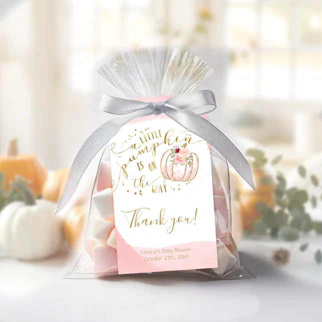 Pink Gold Pumpkin Fall Baby Shower Thank You Gift Tags | Zazzle