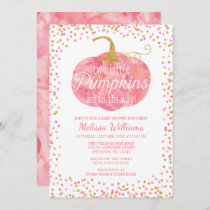 Pink Gold Pumpkin Fall Twin Girl Baby Shower Invitation