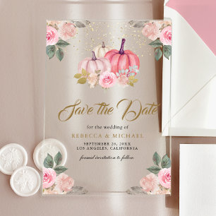 Pink Gold Pumpkin Floral Wedding Save the Date