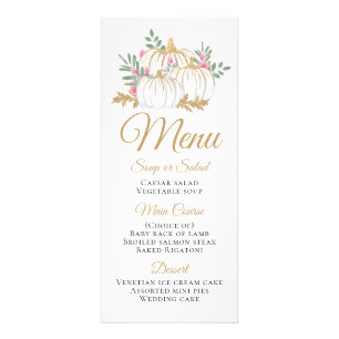 Pink Gold Pumpkin Thanksgiving Fall Wedding Menu