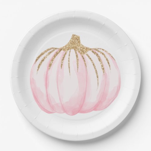 Pink Gold Pumpkins Fall Party Thanksgiving Paper Plates