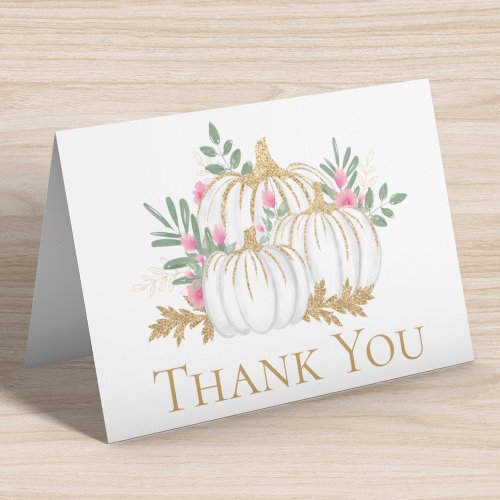 Pink Gold Pumpkins Fall Wedding Thank You