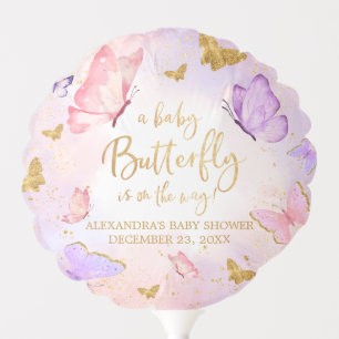 Pink Gold Purple Butterfly Baby Shower Balloon
