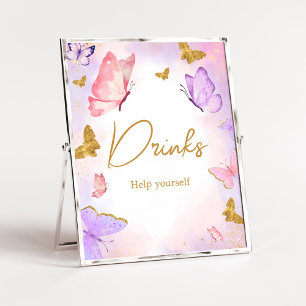 Pink Gold Purple Butterfly Baby Shower Drinks Poster